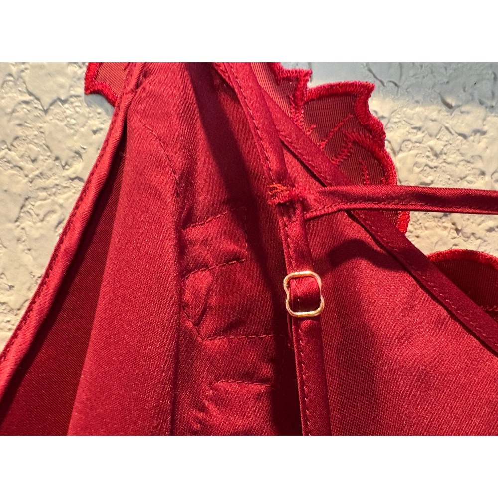 Burgundy Red Lace Trim Slip Dress Lingerie Romantic Strappy Backless Gown - Picture 4 of 7